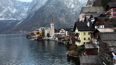 Austria tourism hotspot Hallstatt lake Unesco heritage winter aerial