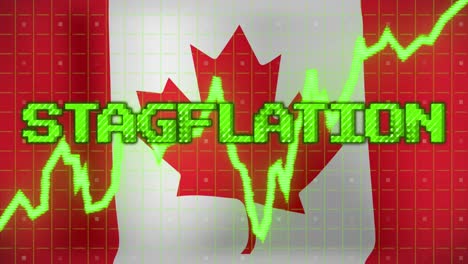 Animation-of-data-processing-and-stagflation-text-over-flag-of-canada