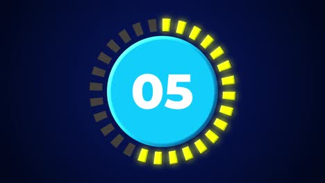 Countdown-Uhr-Timer-Animation,-Bewegungsgrafik,-Bewegung,-10-Sekunden,-Einführung,-Visueller-Effekt,-Abstrakt,-Moderne-Technologie,-Hintergrund,-Universell,-4K,-Marineblau,-Gelb