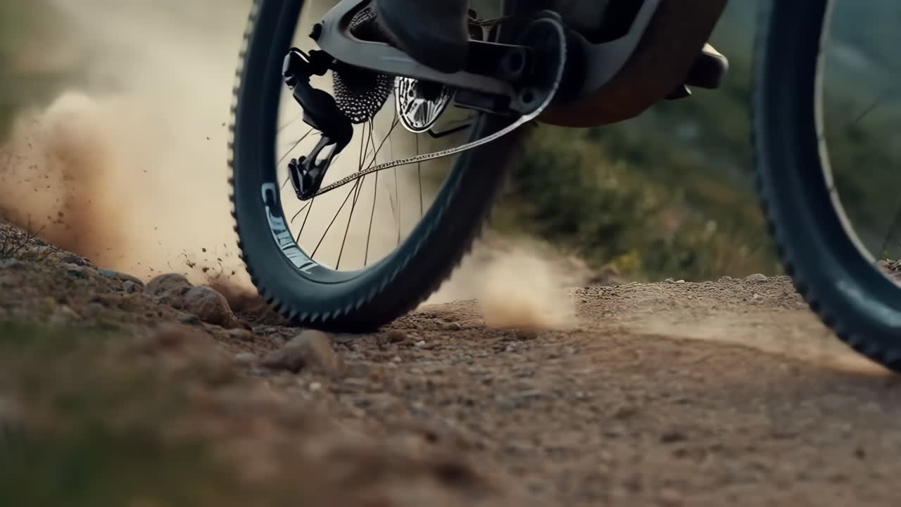 Mountain Biking on a Dusty Trail: Close-Up Action