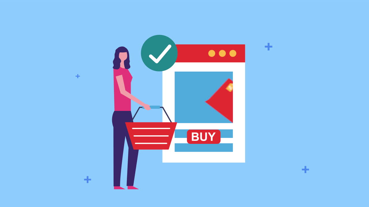 쇼핑 바구니와 웹 페이지 템플릿을 가진 사업가