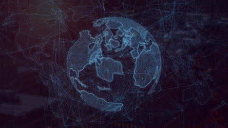 animation of network of connections with globe over world map