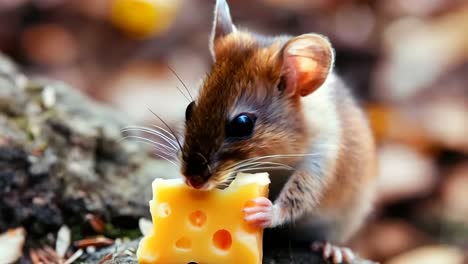 un ratón comiendo un pedazo de queso en el suelo