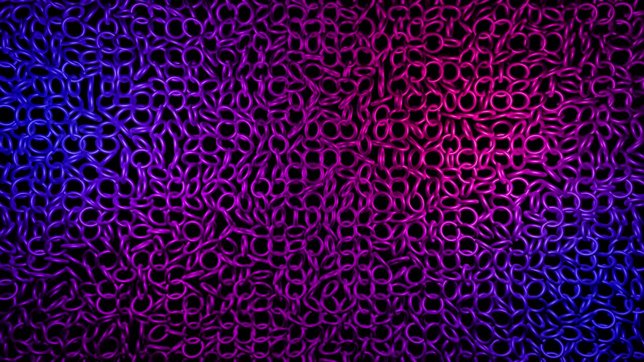 fondo festivo abstracto con filas de toros o anillos en el plano parpadeando luz roja azul neón al azar. anillos negros girando en el aire. bucle hermoso bg en 4k. animación de movimiento suave