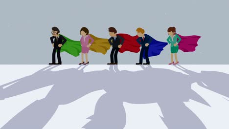 superheroes standing in spotlight. business team winner symbol. teamwork and success concept. comic loop animation.