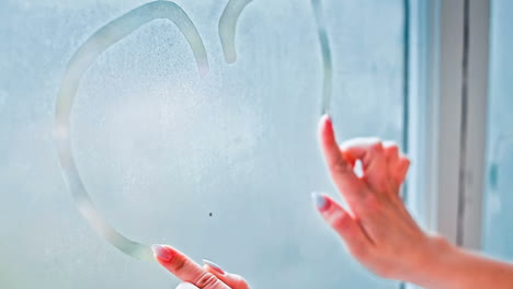 woman bride paints on the window heart symbol. woman bride paints on the window heart symbol of love