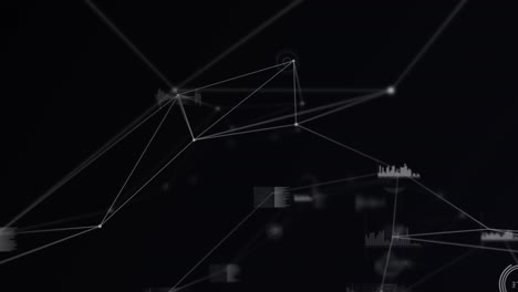 animation of networks of connections and data processing over black background