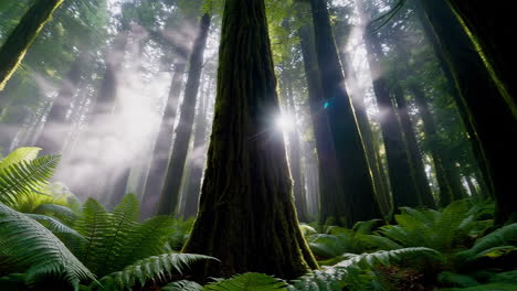 sunlight piercing through a lush forest