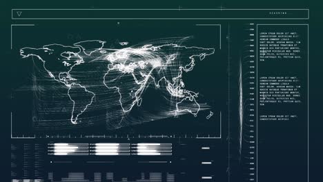 animación de barras de carga, lenguaje informático y mapa contra un fondo abstracto