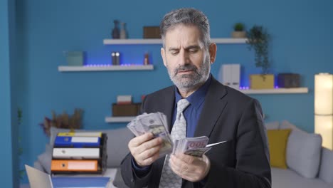 trader and businessman counting the money he earned and traded.