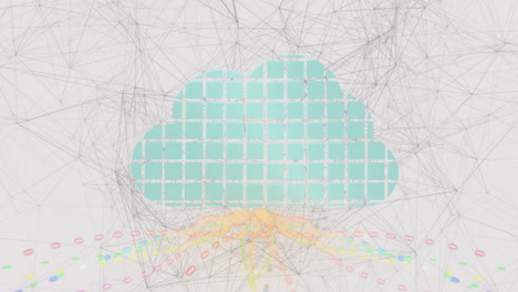 animation of cloud-shaped digital network with colorful data points and lines