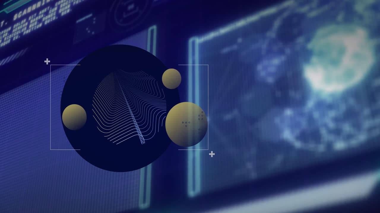 Animation of shapes over data processing on black background