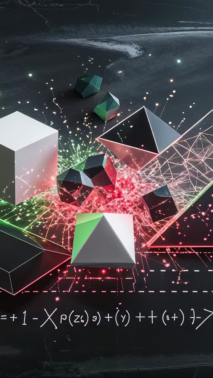 Vertical video: Bursting red and green sparks forming mesh around cluster on grid, energy rising
