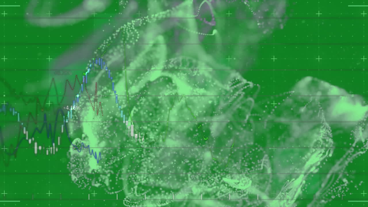 녹색 배경 위에서 움직이는 파동의 애니메이션