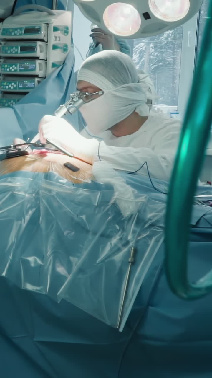 el cirujano hace pequeños cortes con un bisturí láser en la habitación. el cardiólogo utiliza una herramienta médica precisa para la cirugía de derivación de la arteria coronaria en la clínica.