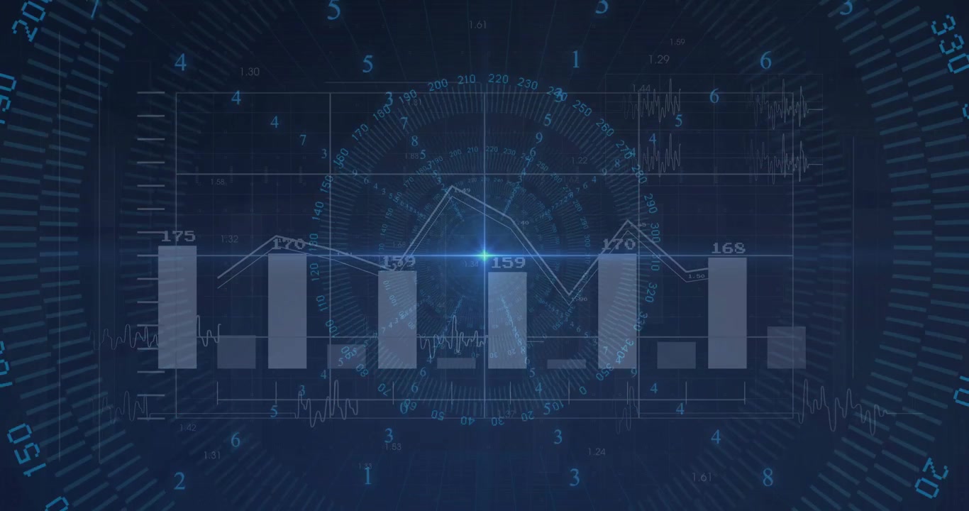 Vertical video: Animating chart on dark HUD from frame1 pulsing flare rotating ring updating bars