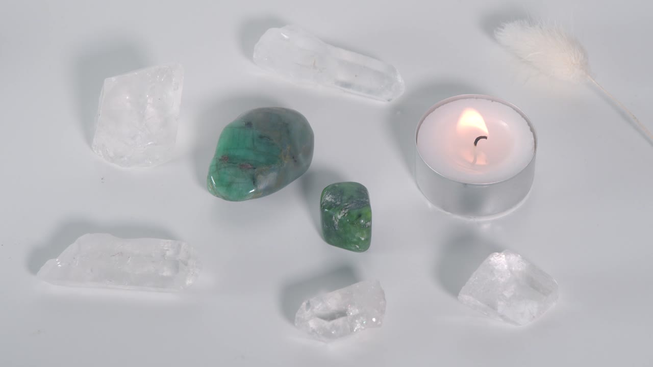 Emerald, jade, and clear quartz