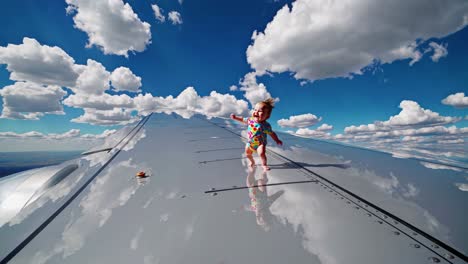 baby on airplane wing