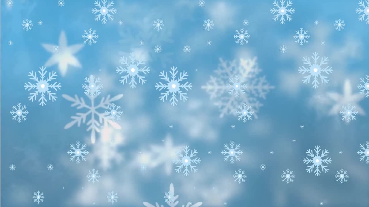 animación de nieve cayendo sobre un fondo azul