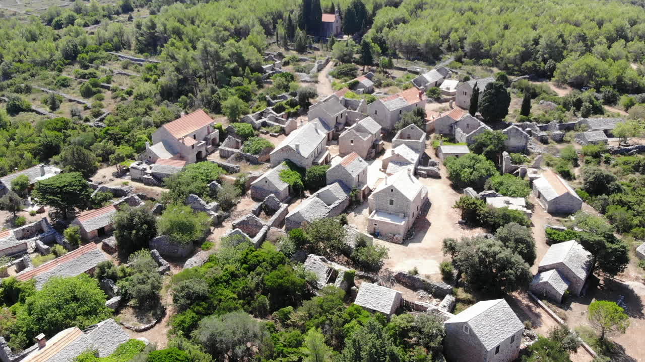Aerial drone shot of Humac, on the island of Hvar, Croatia