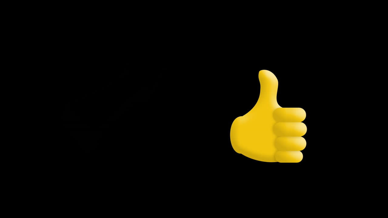 Digital animation of thumbs up icon and success text on blue arrow icon on black background