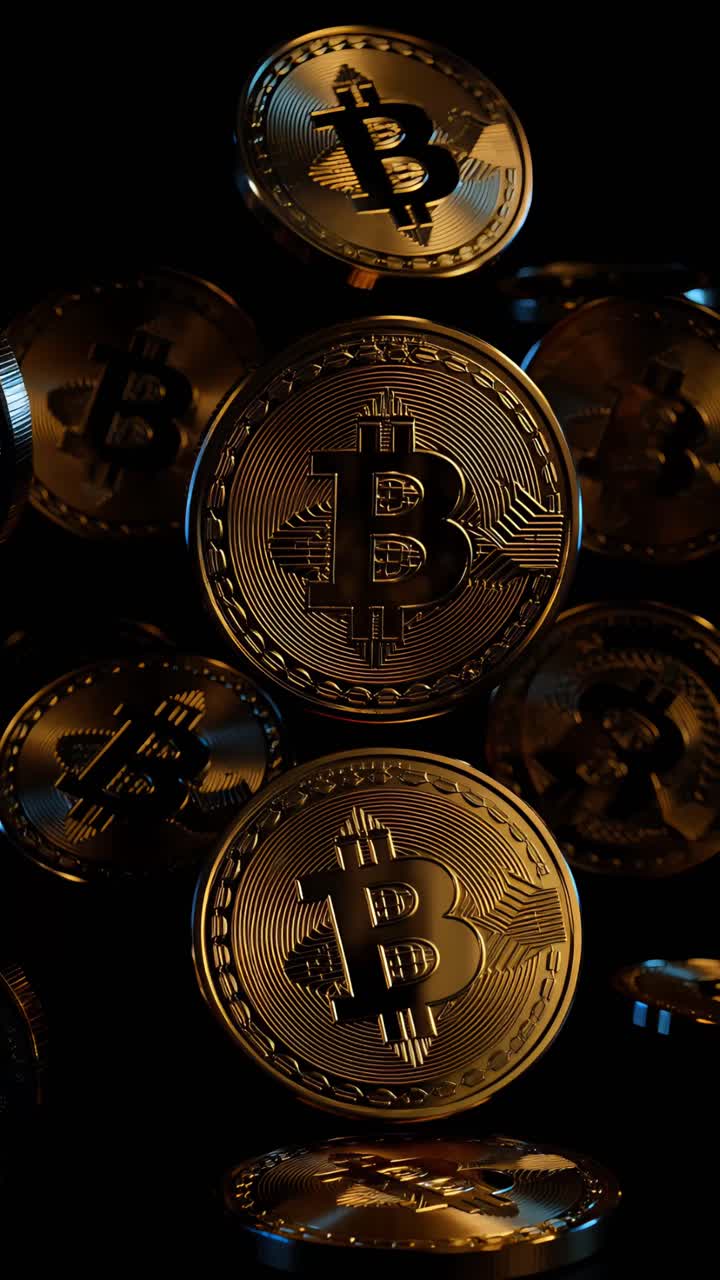 Animação de Bitcoin Dourado Girando em Fundo Escuro Cripto Cinematográfico 4K