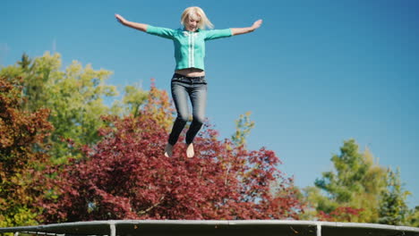 Middle-Aged-Woman-Jumps-on-Trampoline