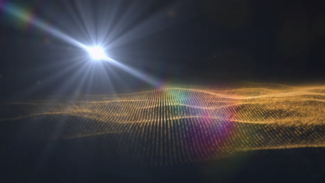colorful wave animation and light rays over dark background