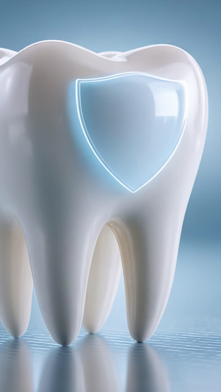 A Stunning Close-Up of a Glossy Tooth with Protective Shield, Highlighting Dental Health, Hygiene, and Care in a Modern Aesthetic Setting