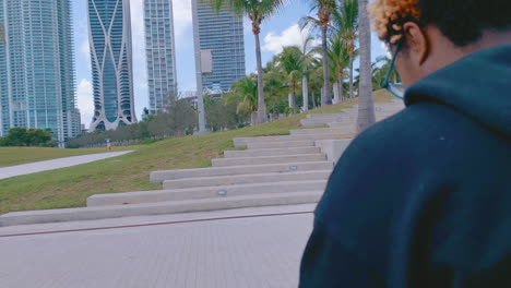 African-American-woman-with-colored-hair-contemplating-in-park