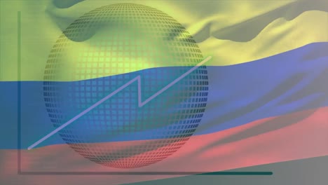 Animation-of-moving-flag-of-kolumbia-over-globe-and-statistics