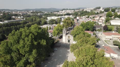 Sao-Damasco-church-in-Guimaraes-Portugal,-aerial-establishing-shot