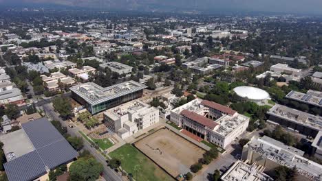 california institute of technology school campus, aerial of buildings and pasadena neighborhood