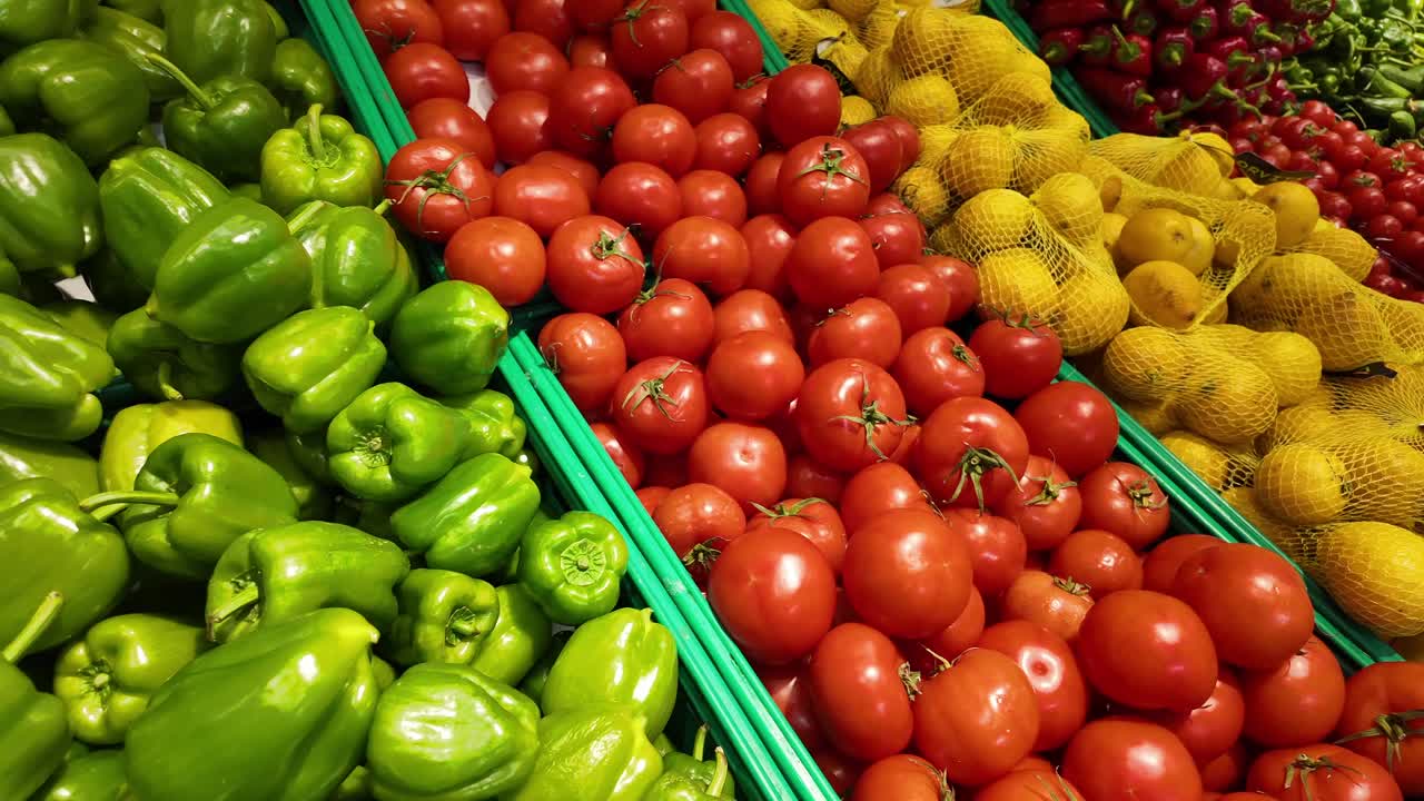 verduras frescas y tomates en una tienda de comestibles