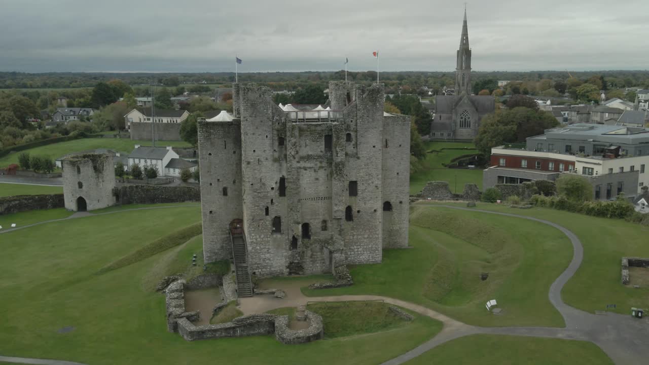 Aerial View Of Trim Castle And Its Curtain Walls In Trim, County Meath, Ireland.