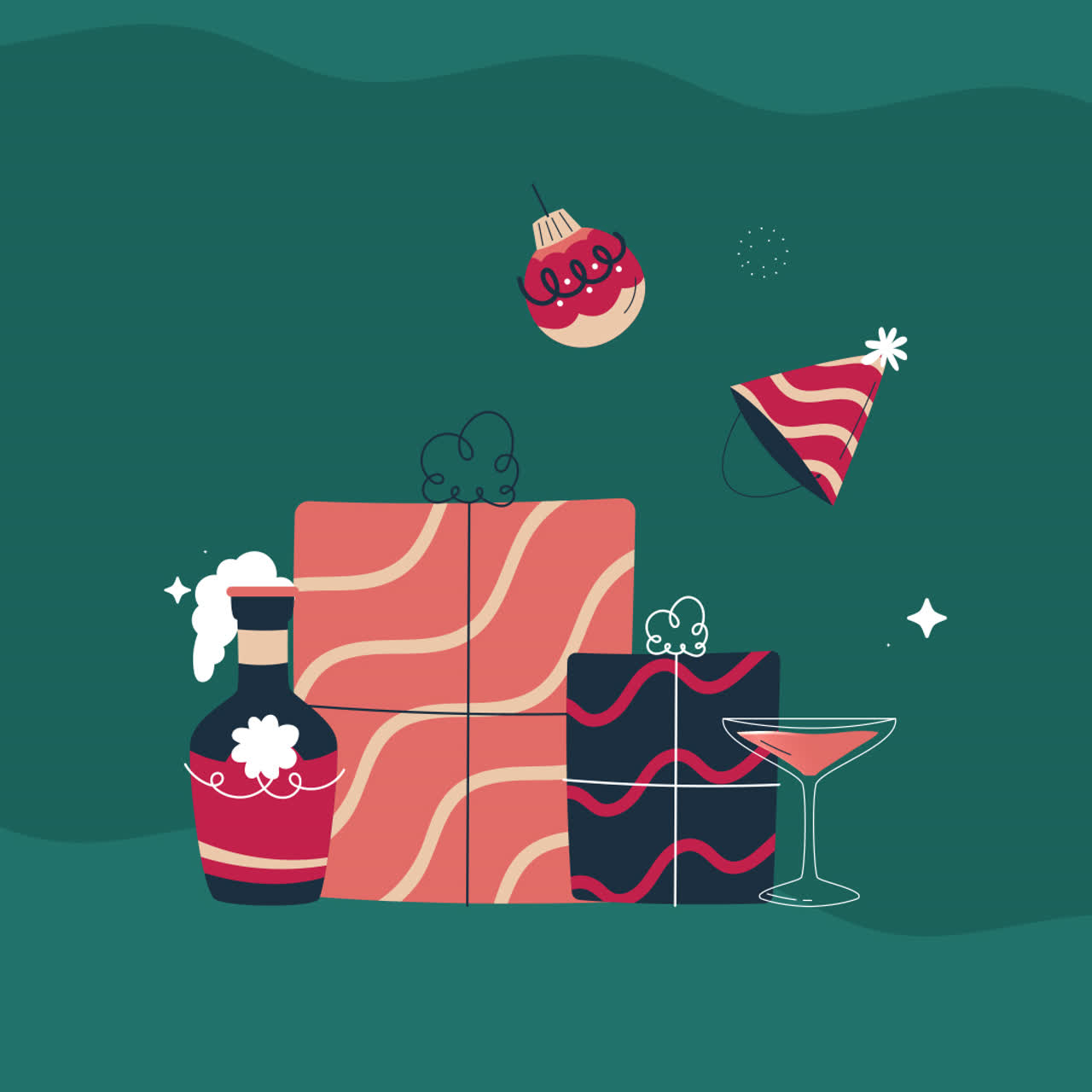 선물과 음료로 크리스마스 축하