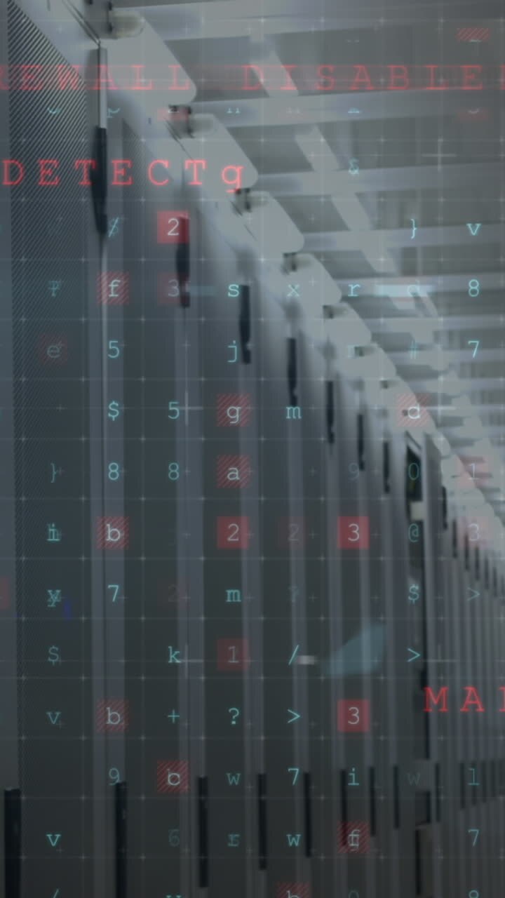 Animation of cyberattack over caucasian man in server room