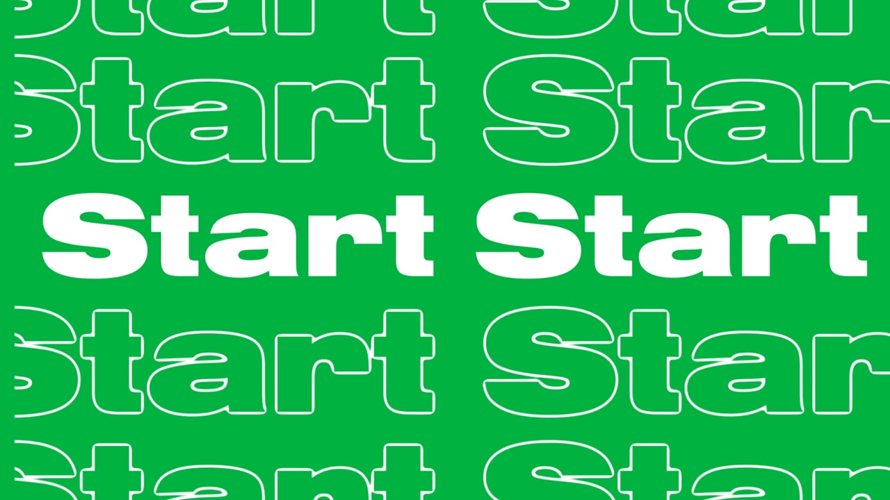 Digital animation of repetitive start text moving against black background