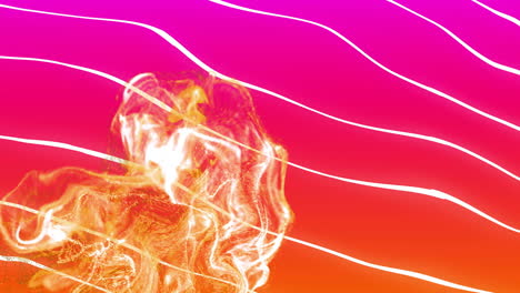 animation of glowing orange mesh moving over white lines on pink background