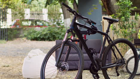 bicycle ready for examining in yard