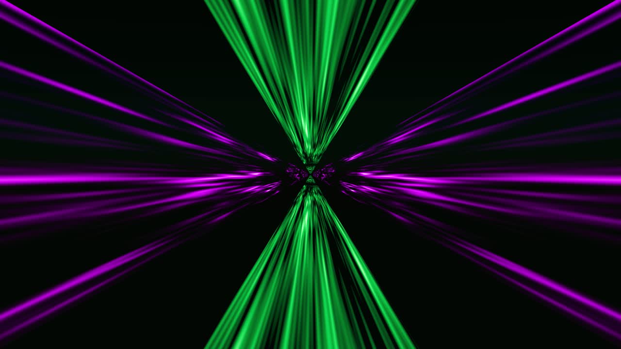 Light beams expanding in a kaleidoscopic tunnel. 3d animation loop