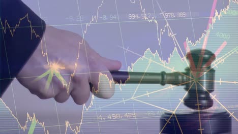 animation of statistics and financial data processing over auctioneer's hammer