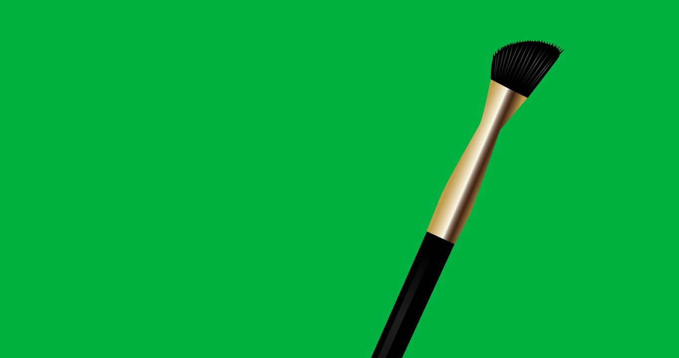 Digital animation af et svævende makeupbørste-ikon mod sort baggrund