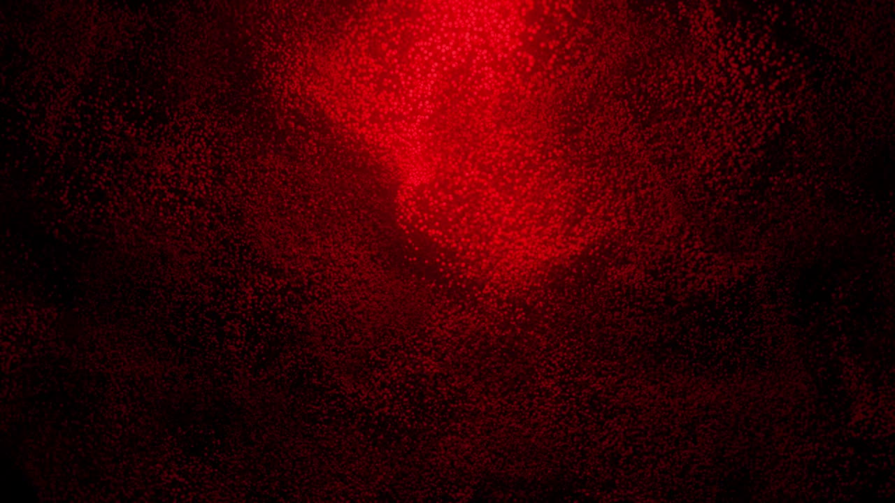 patrones abstractos de arena roja que se extienden sobre un fondo negro. nube de puntos rojos girando en la oscuridad. datos virtuales. fondo de movimiento de bucle vj. animación 4k - render 3d