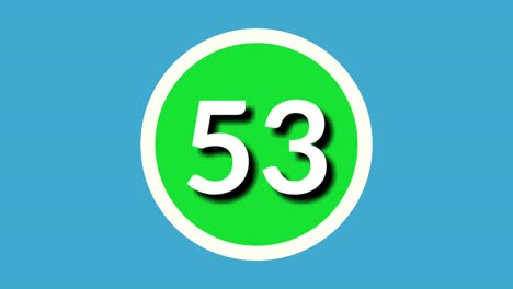 number 53 fifty three sign symbol animation motion graphics on green sphere on blue background,4k cartoon video number for video elements