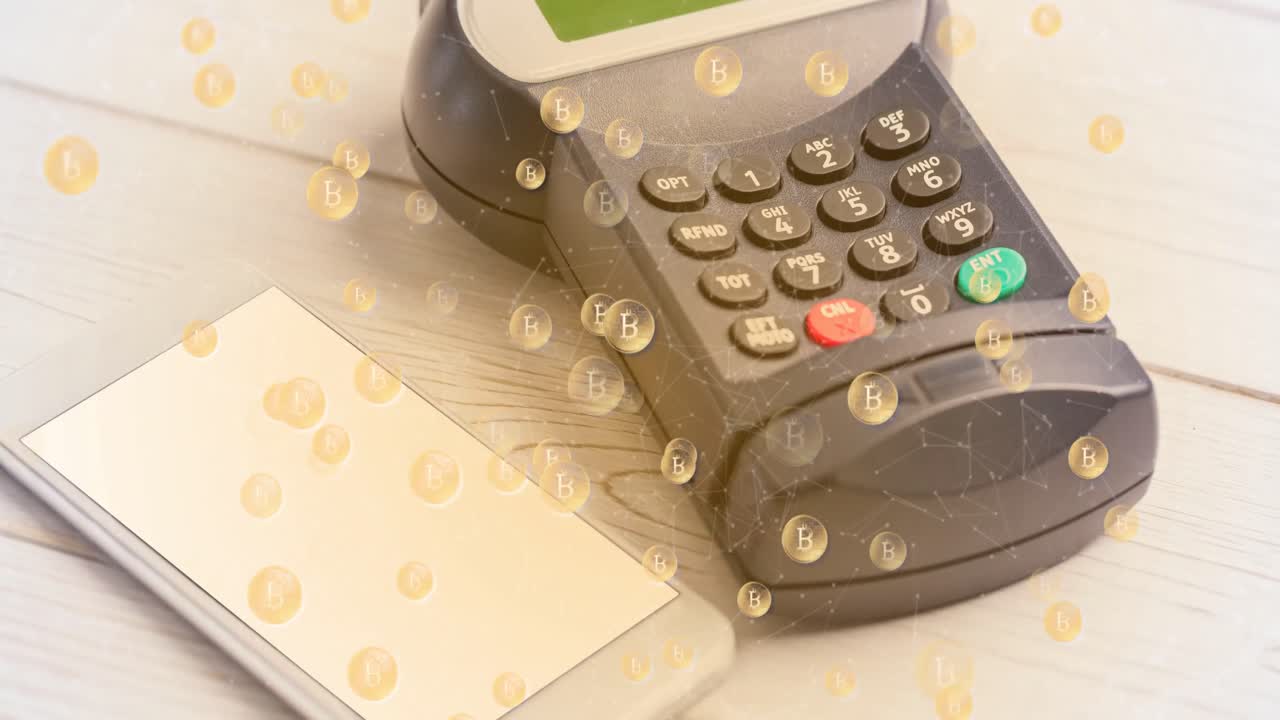 Animazione di bitcoin su terminale di pagamento