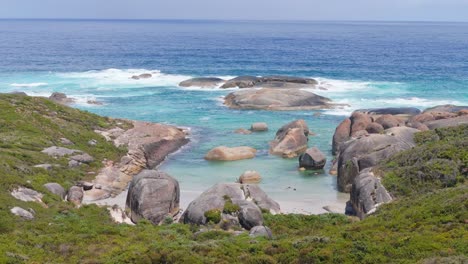 Drone-rising-above-Elephant-rocks-at-sunrise