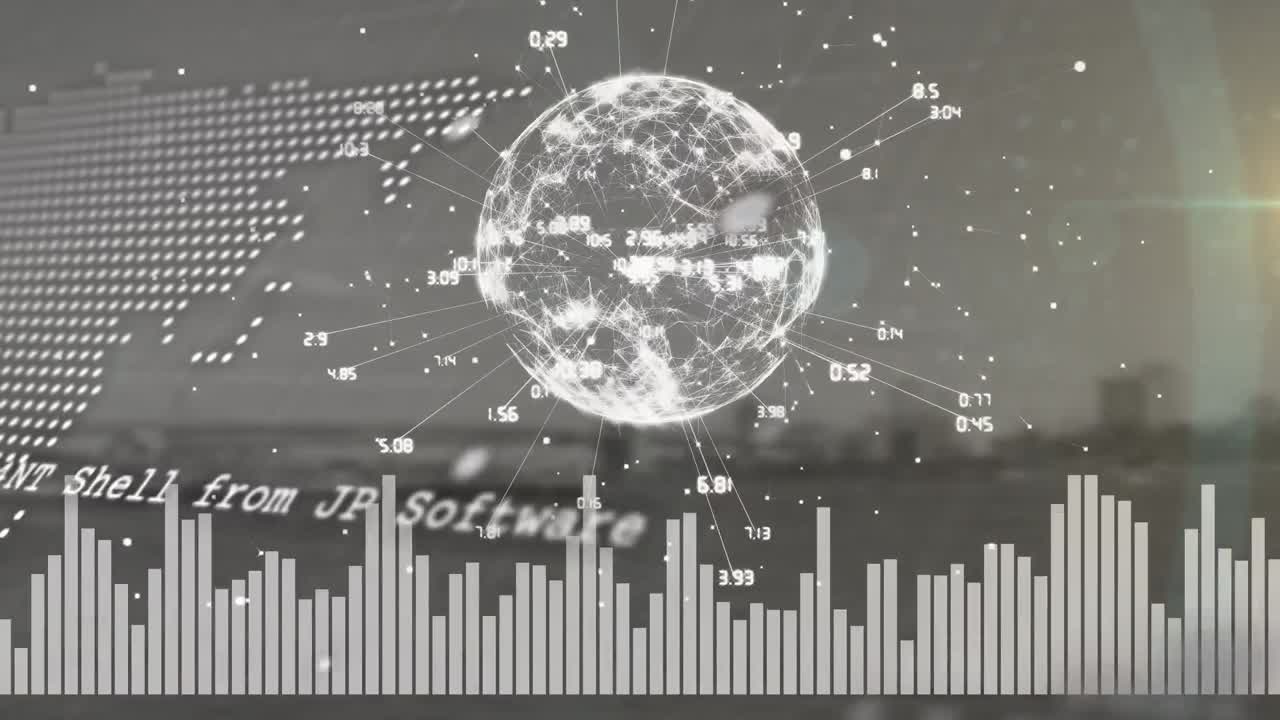 데이터 프로세싱의 애니메이션과 공항 위의 지구