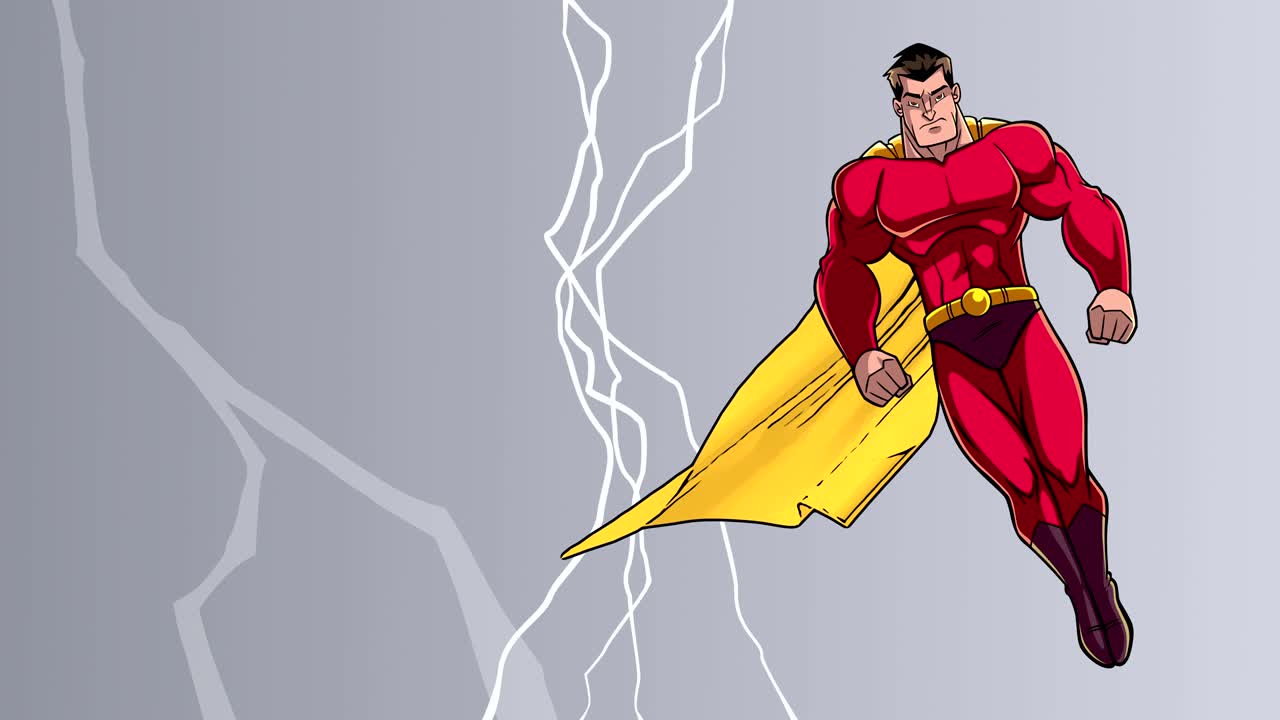 폭풍 중에 날아다니는 슈퍼히어로