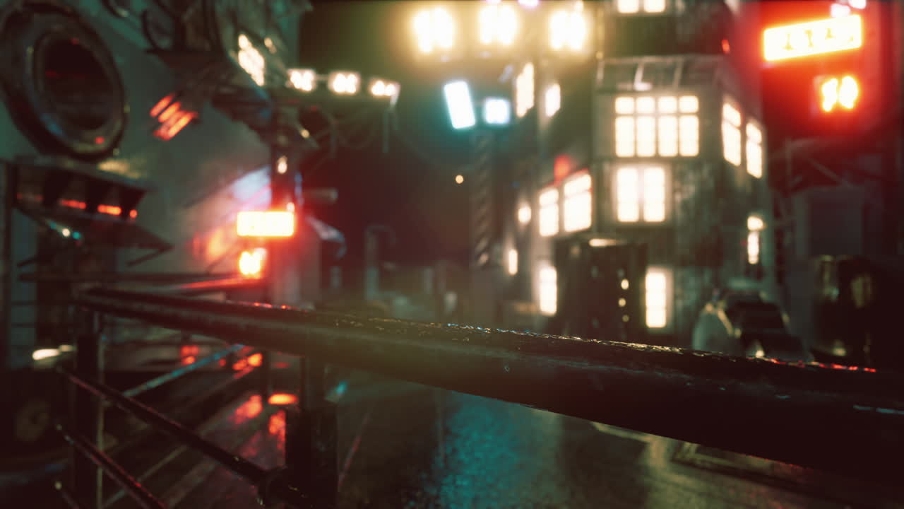 비가 오는 밤에 네온 보케 조명